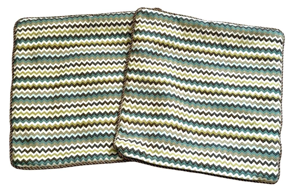 Vintage Custom Made Jacquard Chevron Pattern Throw Pillow Covers (2) MCM Thick